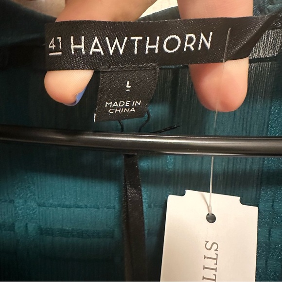 41 Hawthorn Women's Ainsley Textured Bell Sleeve Blouse  Teal Green Size Large - Picture 3 of 6